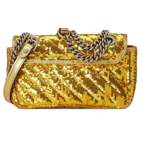 NEW! GUCCI MARMONT METALLIC SEQUIN GOLD  GG CROSSBODY BAG PURSE AUTHENTIC - Picture 3 of 15